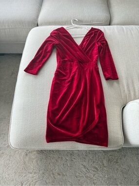 Red Velvet Wrap Midi Dress - Women